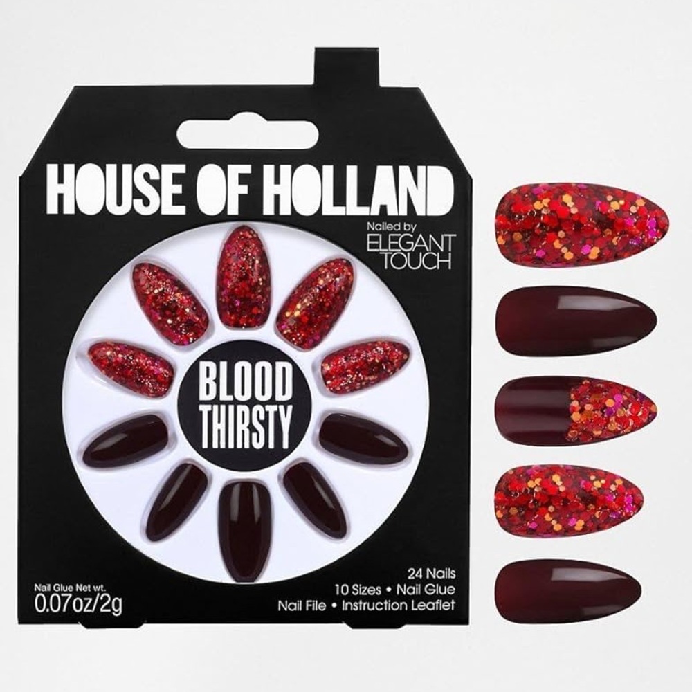 HOUSE OF HOLLAND 24 Piece Nail Kit BLOOD THIRSTY Red Glitter Set NEW IN BOX